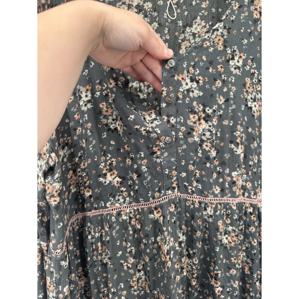 Oddi Boho Babydoll Tiered Cottage Prairie Oversized Dress 3X long sleeve country